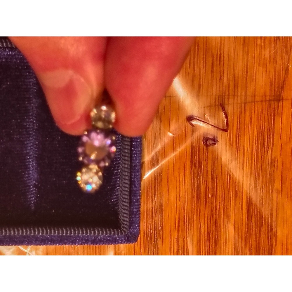 925 Sterling Silver Three Stone Purple Amethyst CZ Filigree Ring Size 9 Womens